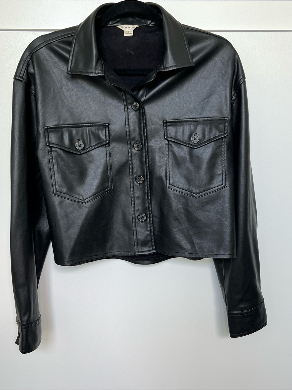 Aeropostale Black Faux Leather women’s Button-Front Jacket
